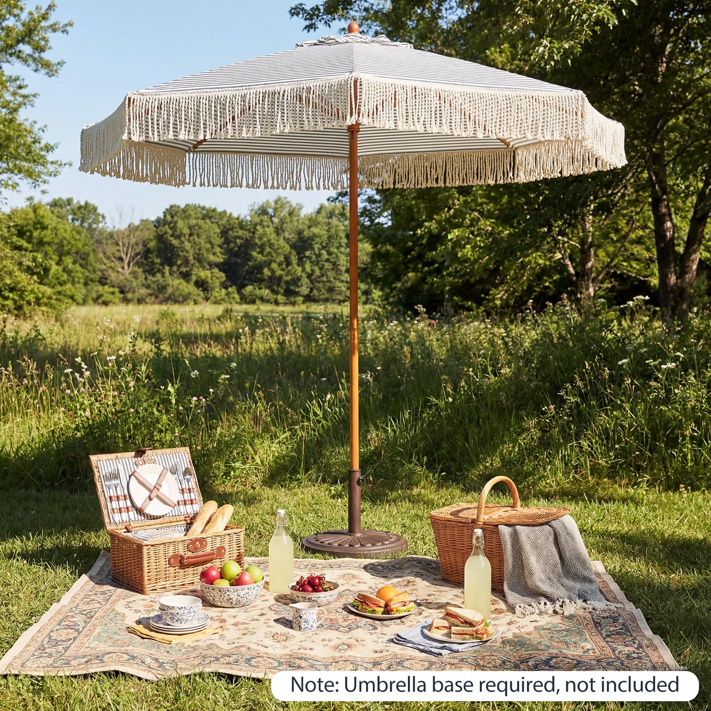 Tangkula 7Ft Patio Umbrella with Fringe 2-Tier Outdoor Boho Umbrella