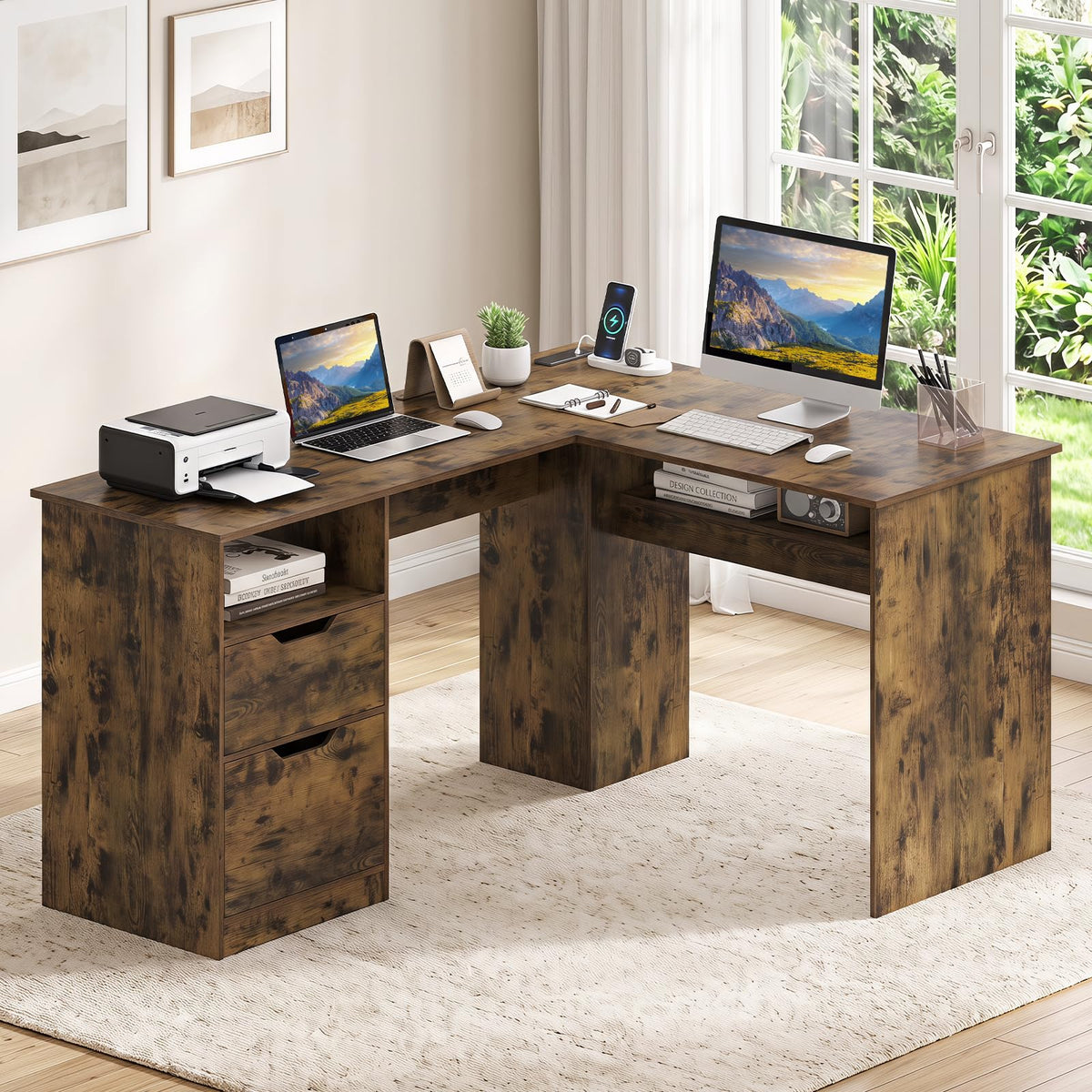 Tangkula 59" L-Shaped Executive Desk w/Power Outlets
