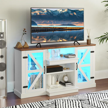 Tangkula Farmhouse LED TV Stand for TV up to 65 Inch