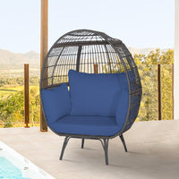 Tangkula Oversized Wicker Egg Chair, Wicker Patio Basket Circle Lounge Chair w/Metal Stand & 4 Thick Cushions, 450 LBS Max Load