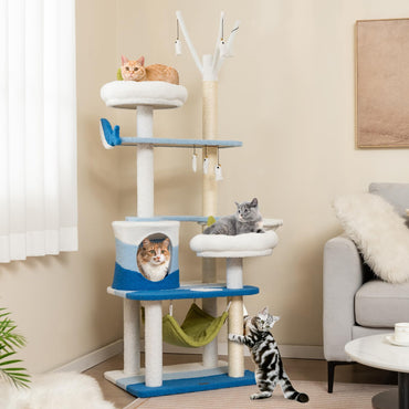 Tangkula Ocean-Themed Cat Tree, Multi-Level Cat Tower with Sisal Scratching Posts, 65"