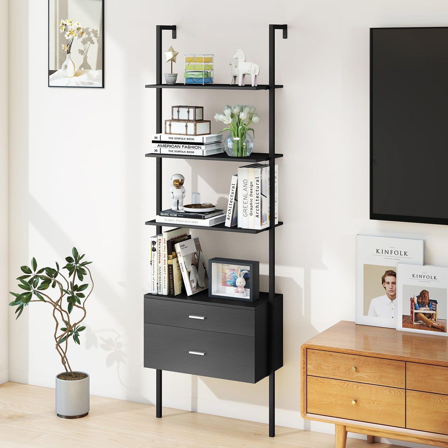Tangkula Ladder Bookshelf with Storage Wall Mount Storage Bookcase(1/2)