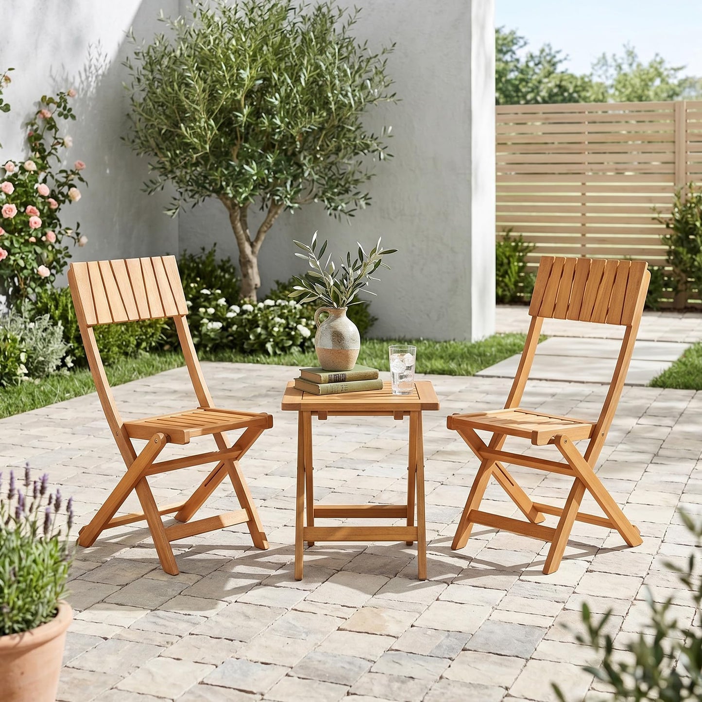 Tangkula Wood Foldable Patio Chairs Set