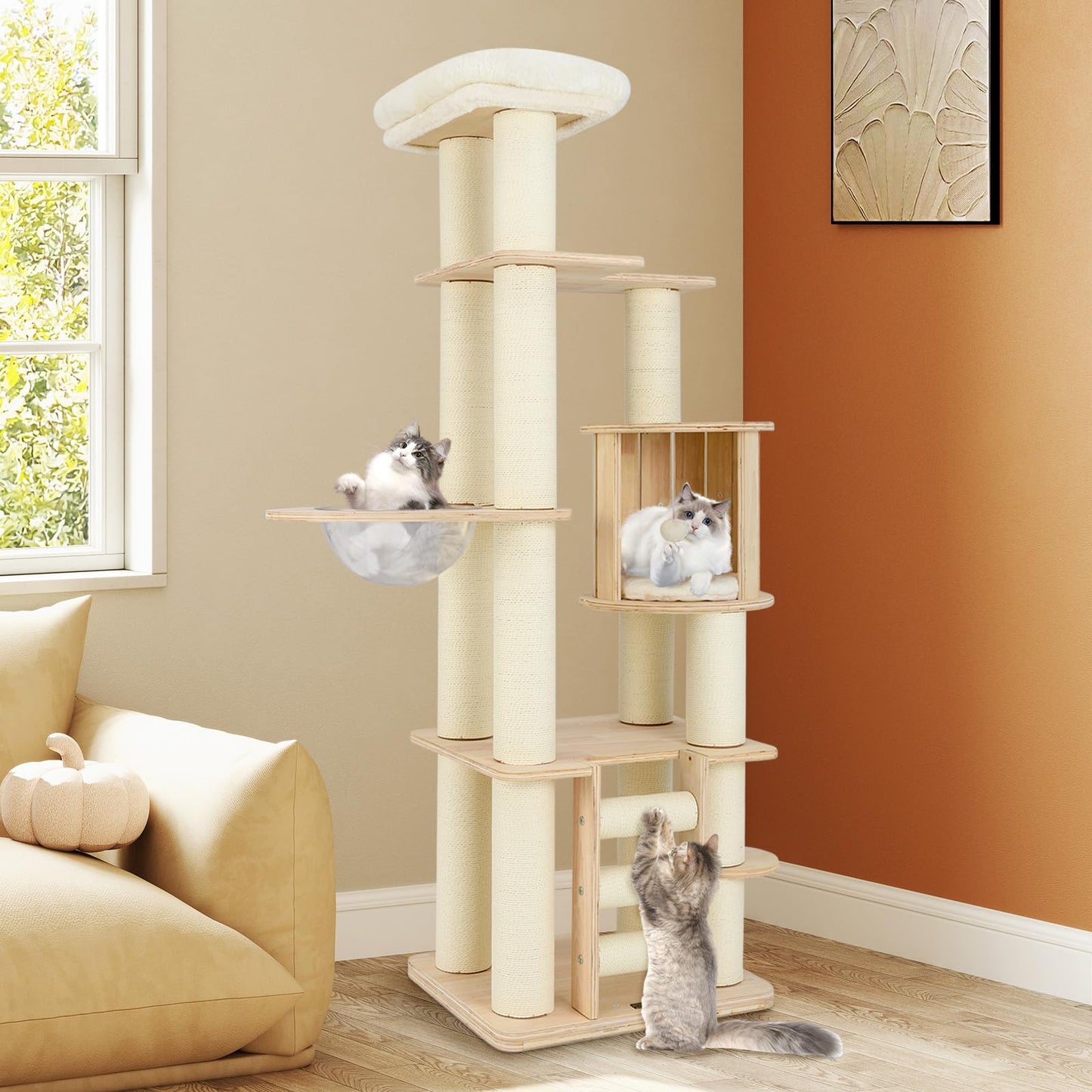 Tangkula Arbre à chat en bois multicouche de 71 po | Arbre à chat moderne pour chats d'intérieur adultes de grande taille