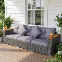 Tangkula 86.5" Large 3-Seat Patio Wicker Sofa for Garden
