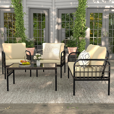 Tangkula 4 Pieces Patio Furniture Set, Outdoor Wicker Conversation Bistro Set