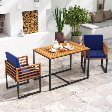 Tangkula 3 Piece Outdoor Dining Set 2 Acacia Wood Armchairs
