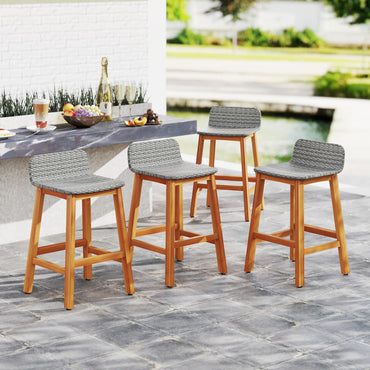 Tangkula Solid Acacia Wood Bar Stools Set