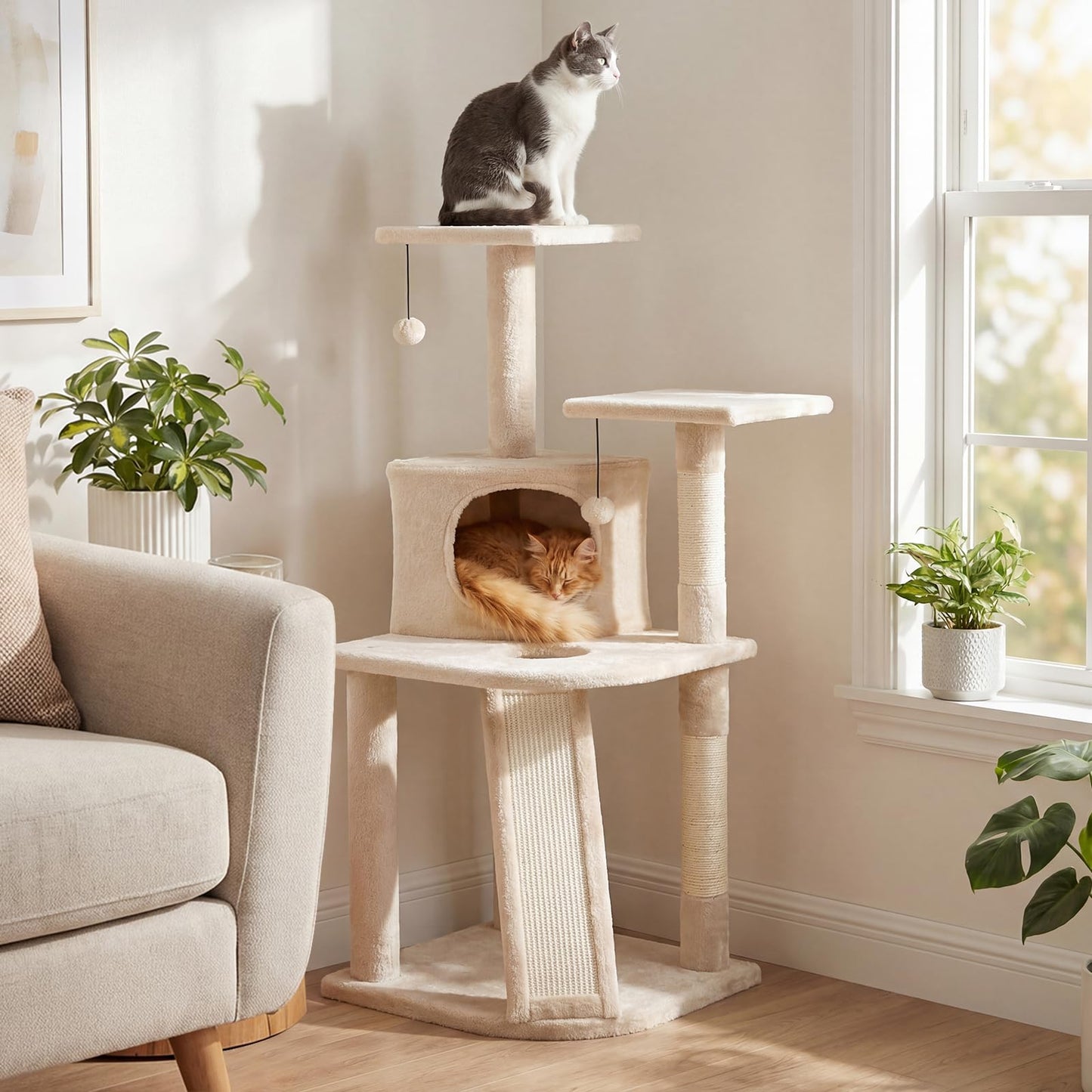 Tangkula Corner Cat Tree with Top Perches & Cozy Condo