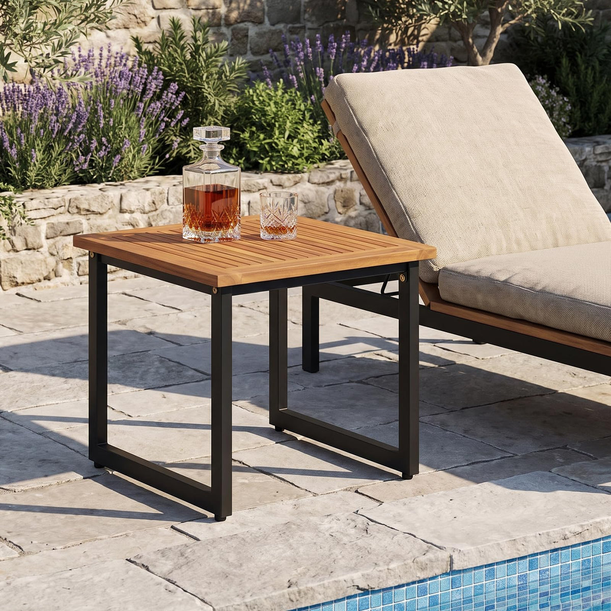 Tangkula 18" Square Acacia Wood Patio Side Table