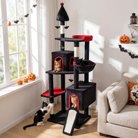 Tangkula 75" Tall Halloween Cat Tower with Sisal Scratching Posts & Ramp
