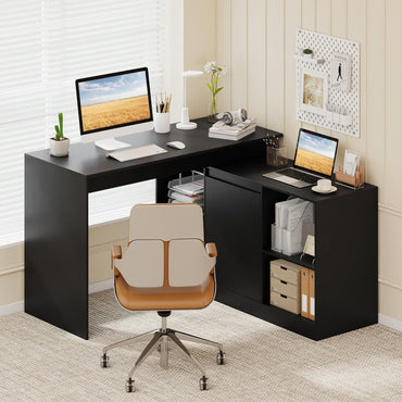 Tangkula L-Shaped Computer Desk with 2-Way Cabinet & 4 Storage Compartments for Home Office