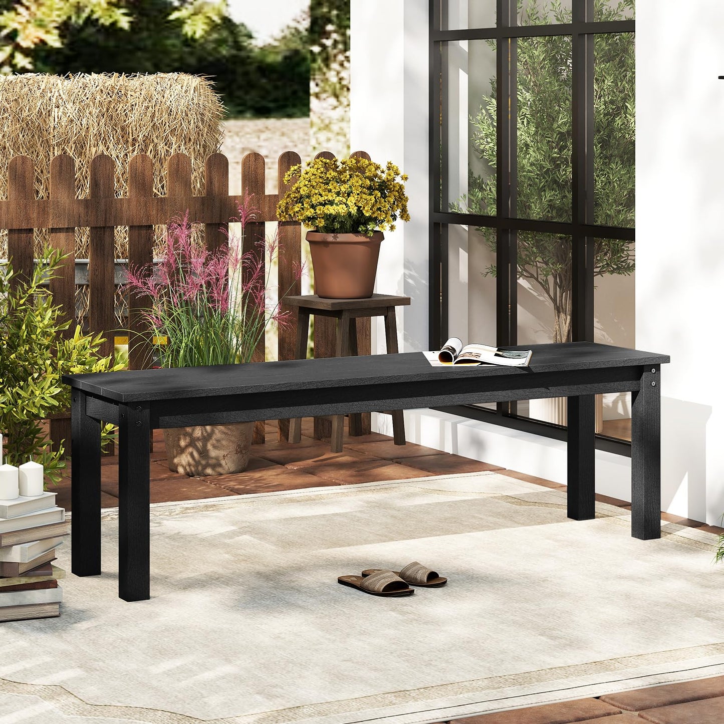 Tangkula HDPE Outdoor Bench 2-3 Person Patio Bench