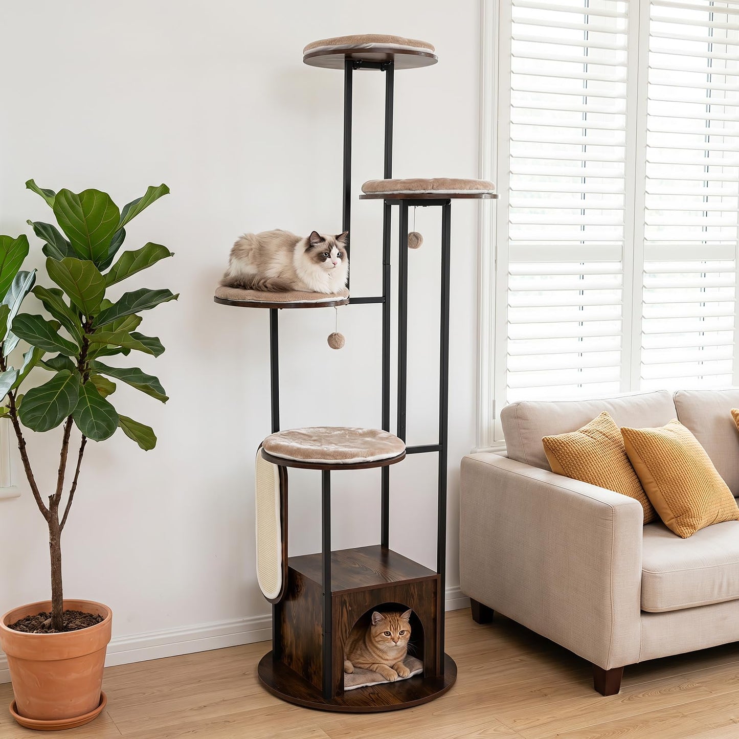 Tangkula Modern Cat Tree Tower with Top Perch (Rustic Brown)