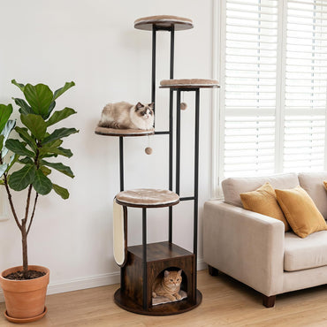 Tangkula Modern Cat Tree Tower with Top Perch (Rustic Brown)