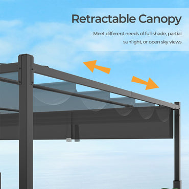 Tangkula 10x10Ft Pergola, Patio Pergola with Retractable Sun Shade Canopy