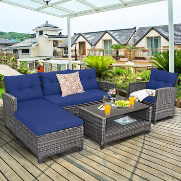 Tangkula 4 Pieces Rattan Conversation Set