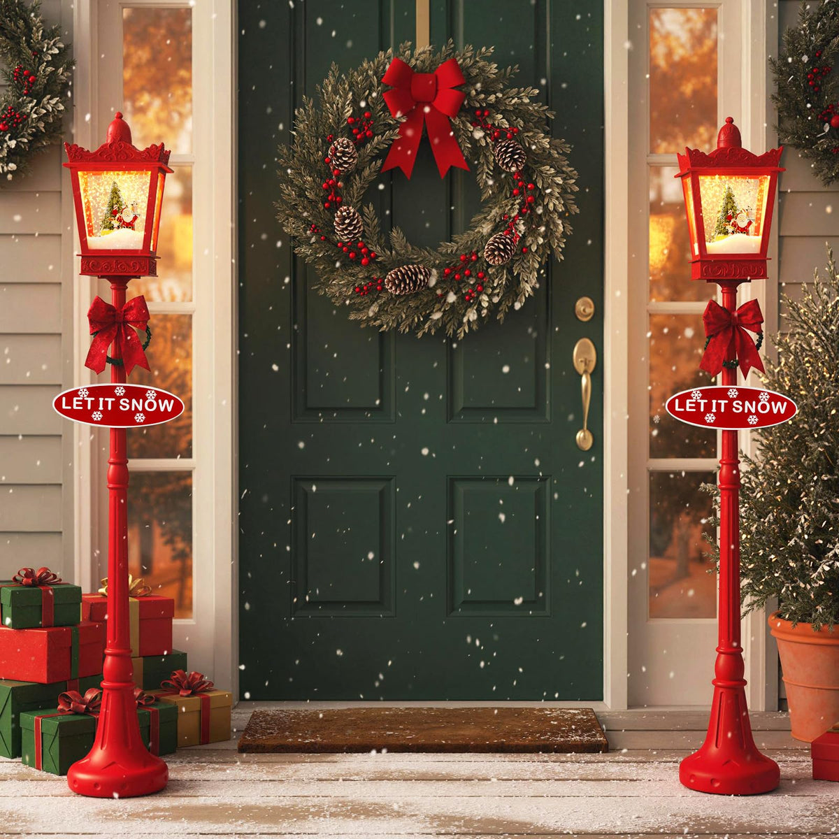 Tangkula 8 Ft Musical Christmas Street Light with Snow & Santa Scene