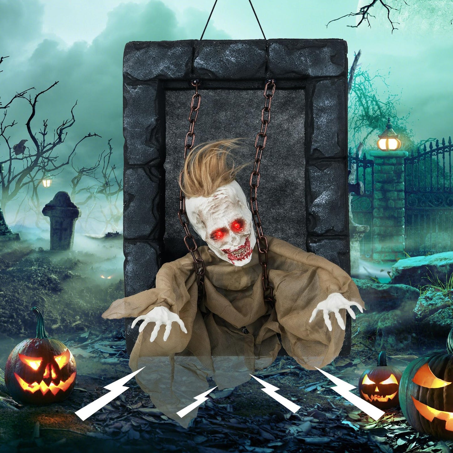 Tangkula Halloween Hanging Animated Zombie Prisoner Decoration Sound-Activated
