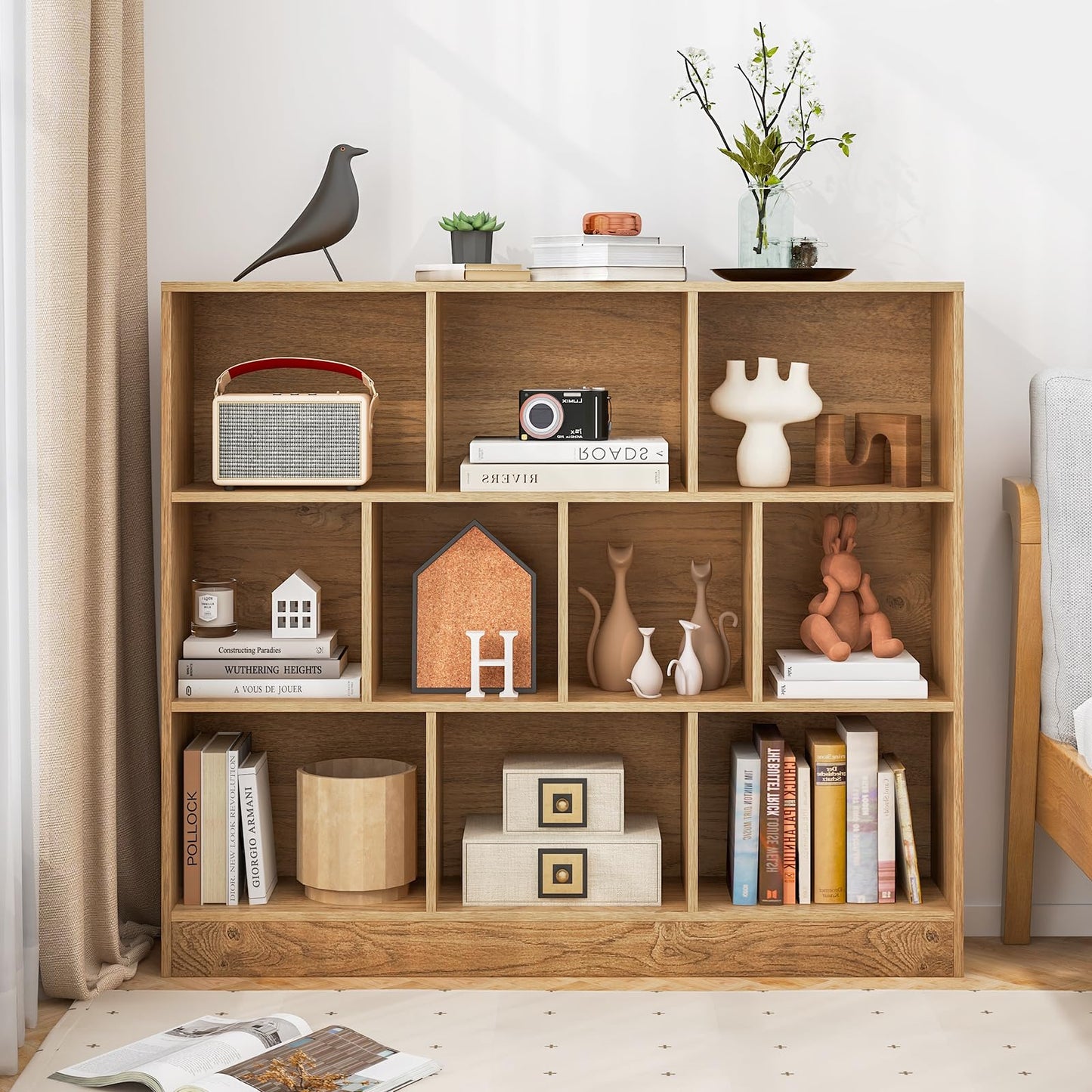 Tangkula 10-Cube Bookshelf, 47.5”L Floor Bookcase with 2 Anti-Tipping Kits