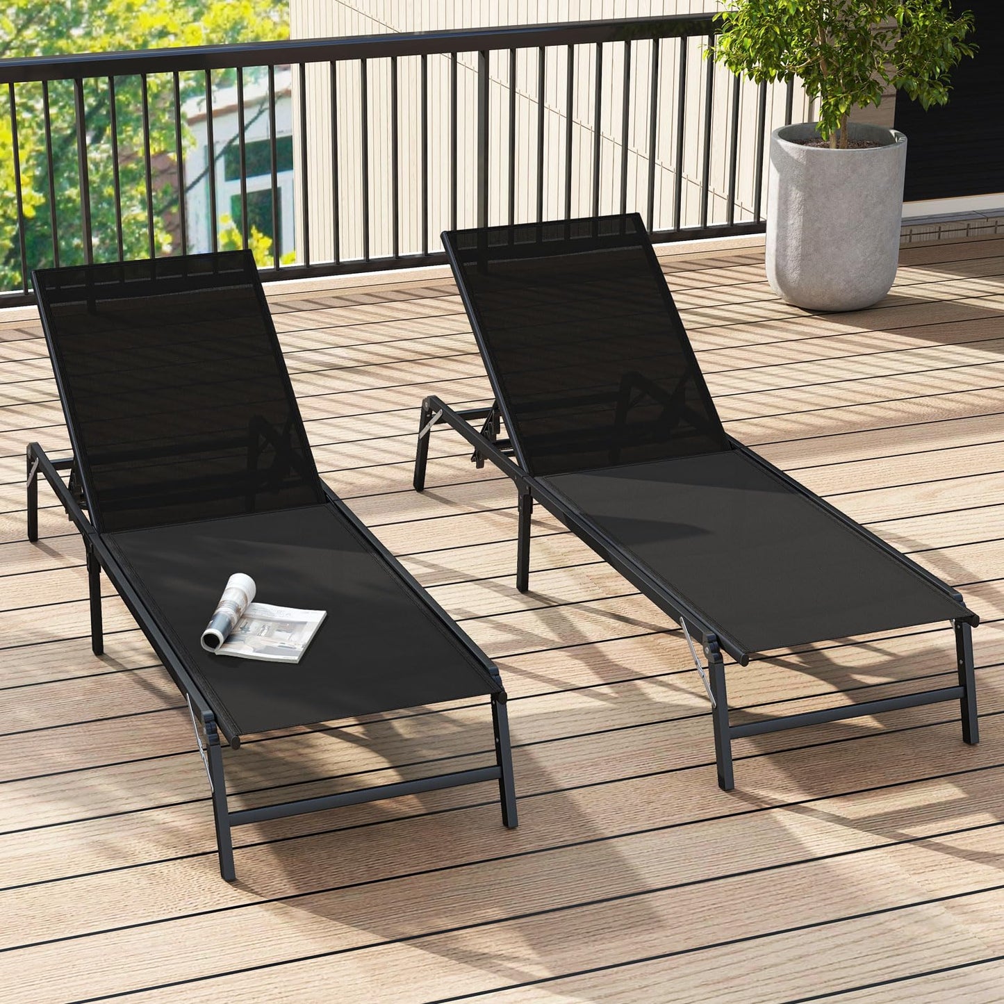 Tangkula Lot de 2 chaises longues d'extérieur Tangkula pour terrasse