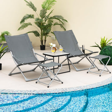 Tangkula 5 Piece Patio Sling Chair Set, Folding Beach Lawn Chairs with Ottoman & Coffee Table