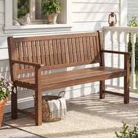 Tangkula 3-Seater Outdoor Wooden Bench | 59" Large Garden Bench with Backrest & Armrests