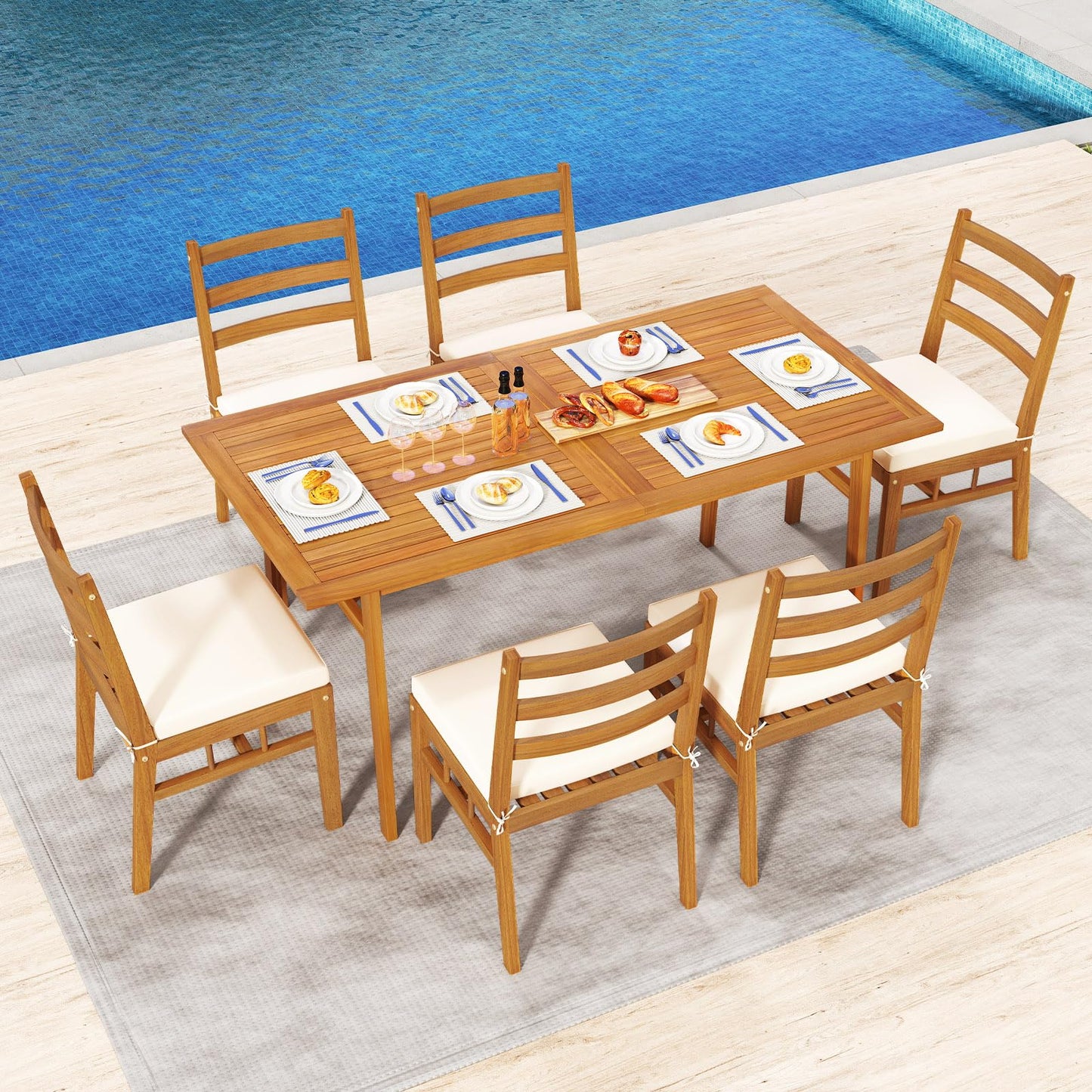 Tangkula 7 Pieces Patio Acacia Wood Dining Set