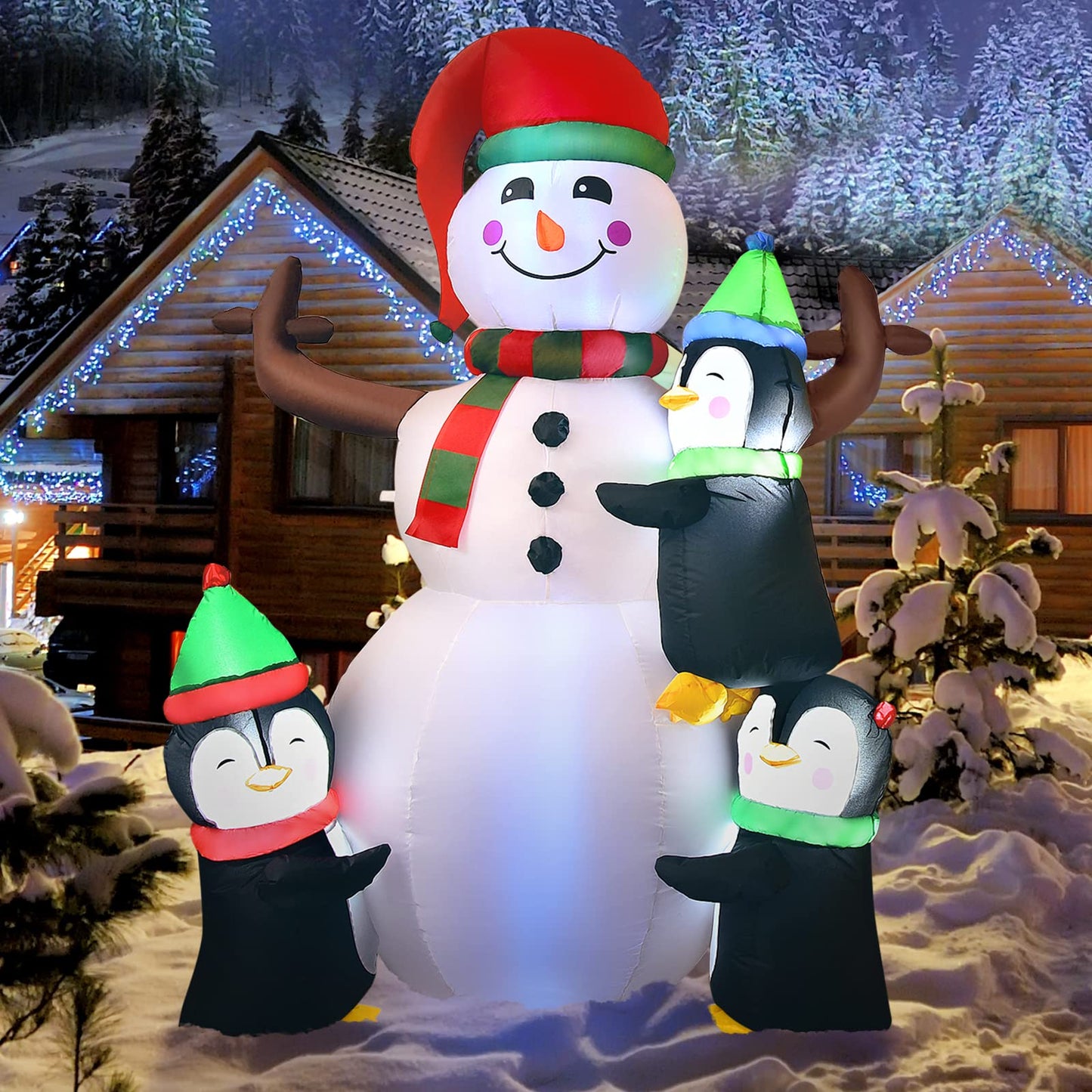 Tangkula 6 FT Christmas Inflatable Snowman with 3 Penguins