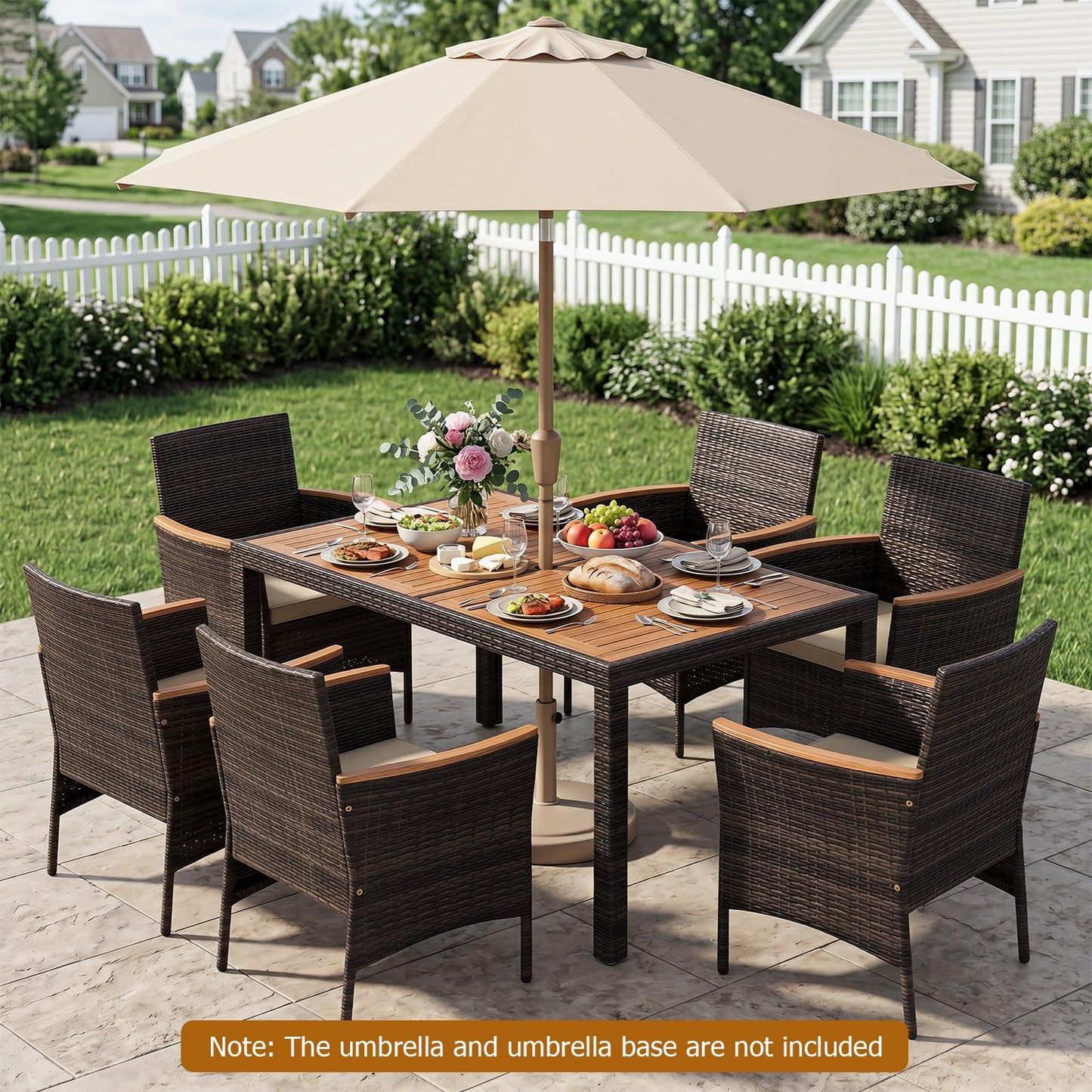 Tangkula Patio Furniture Set with Acacia Wood Table and 6 Stackable Chairs