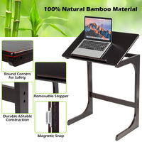 Bamboo TV Tray Sofa Side Table, 7 Angles Adjustable Couch Table