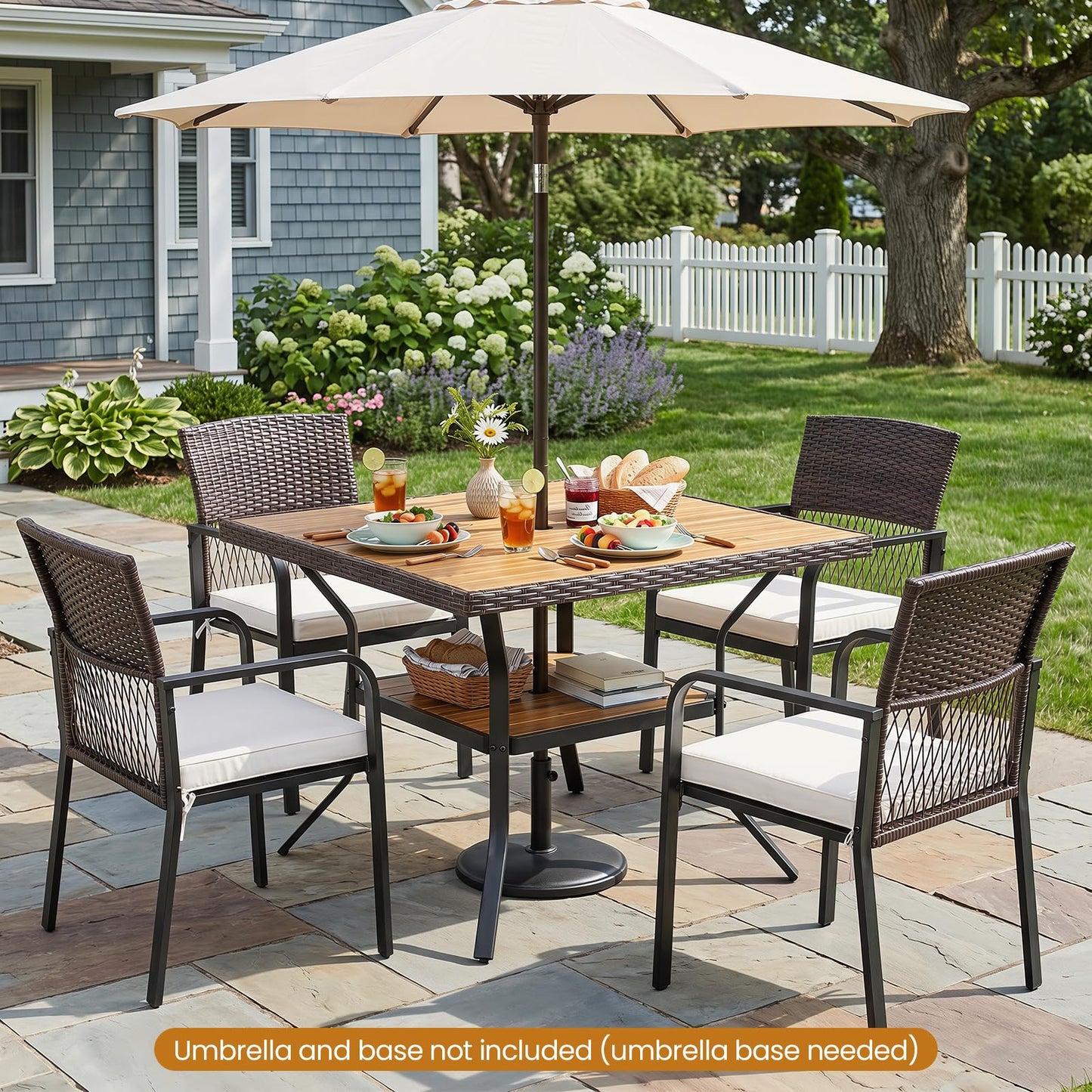 Tangkula 37" Square Wood Patio Dining Table for 4
