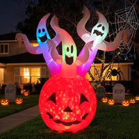 Tangkula 6 FT Halloween Lighted Inflatable 3 Ghosts in Pumpkin