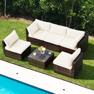 6 Pieces Patio Furniture Set, White - Tangkula