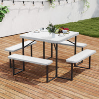 Tangkula 8 Person Picnic Table HDPE Outdoor Square Table and Bench Set