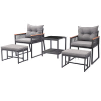 Tangkula 5 Piece Outdoor Conversation Set, Rattan Armchairs w/ 2-Layer Side Table & 2 Ottomans