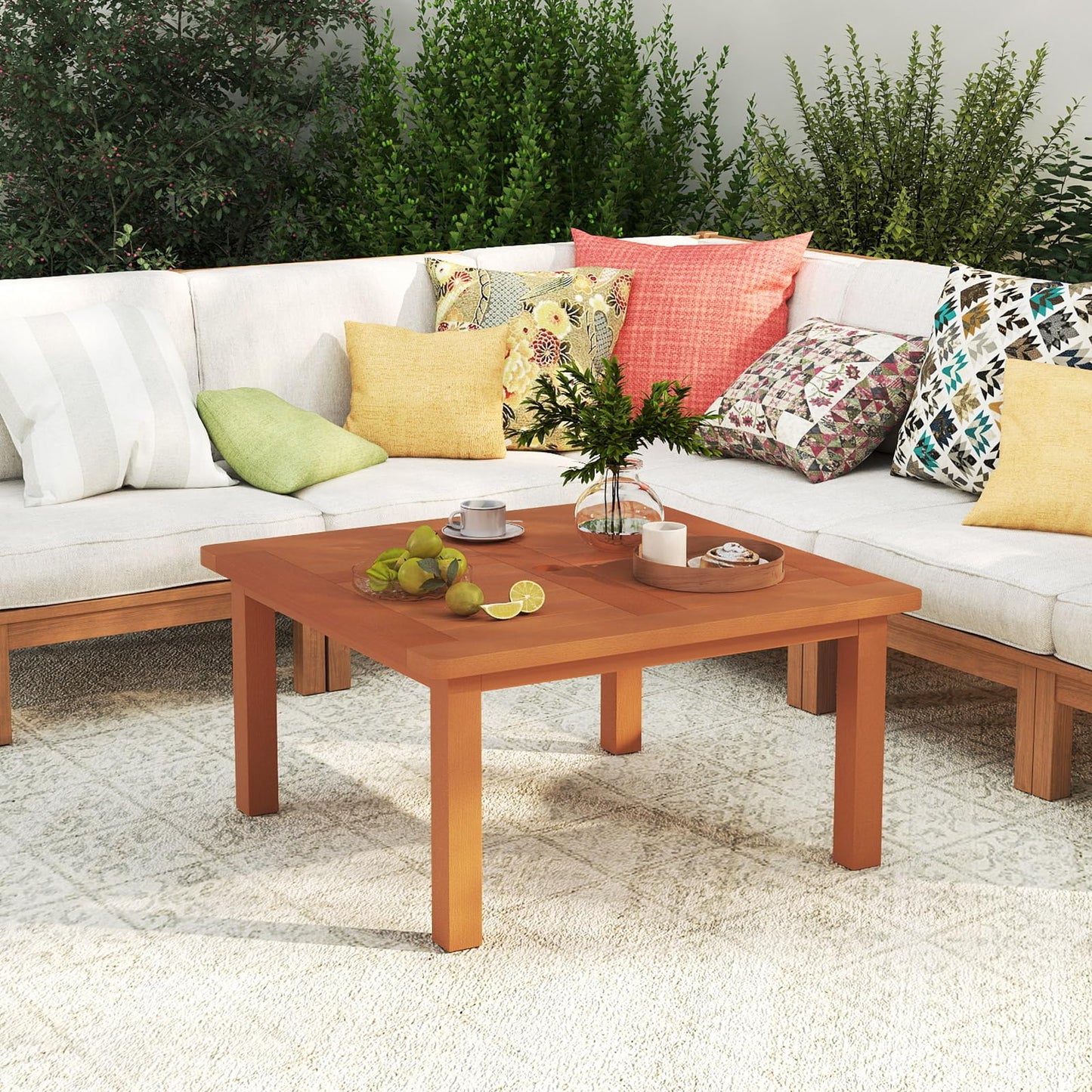 Tangkula Patio Coffee Table with Umbrella Hole