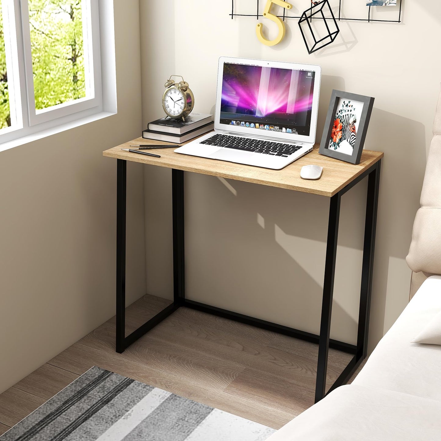 Tangkula Bureau Informatique Pliant, Bureau d'Ordinateur Portable Pliable avec Rabat de 80 cm, Bureau d'Étude pour Petits Espaces