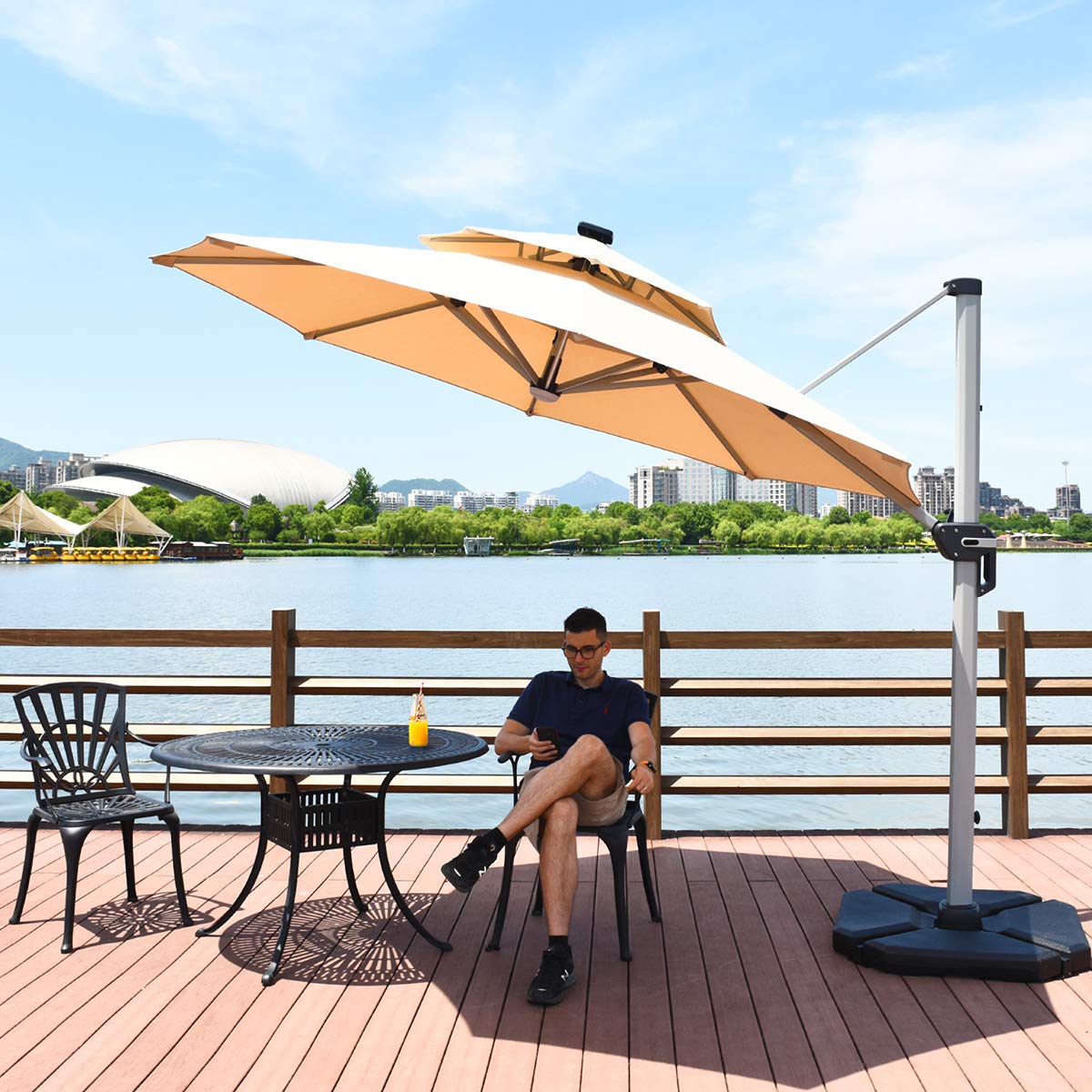 Tangkula 10 FT LED Cantilever Offset Hanging Patio Umbrella