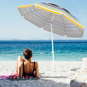 Tangkula 6.5 FT Beach Umbrella for Sand with Tilt Adjustment