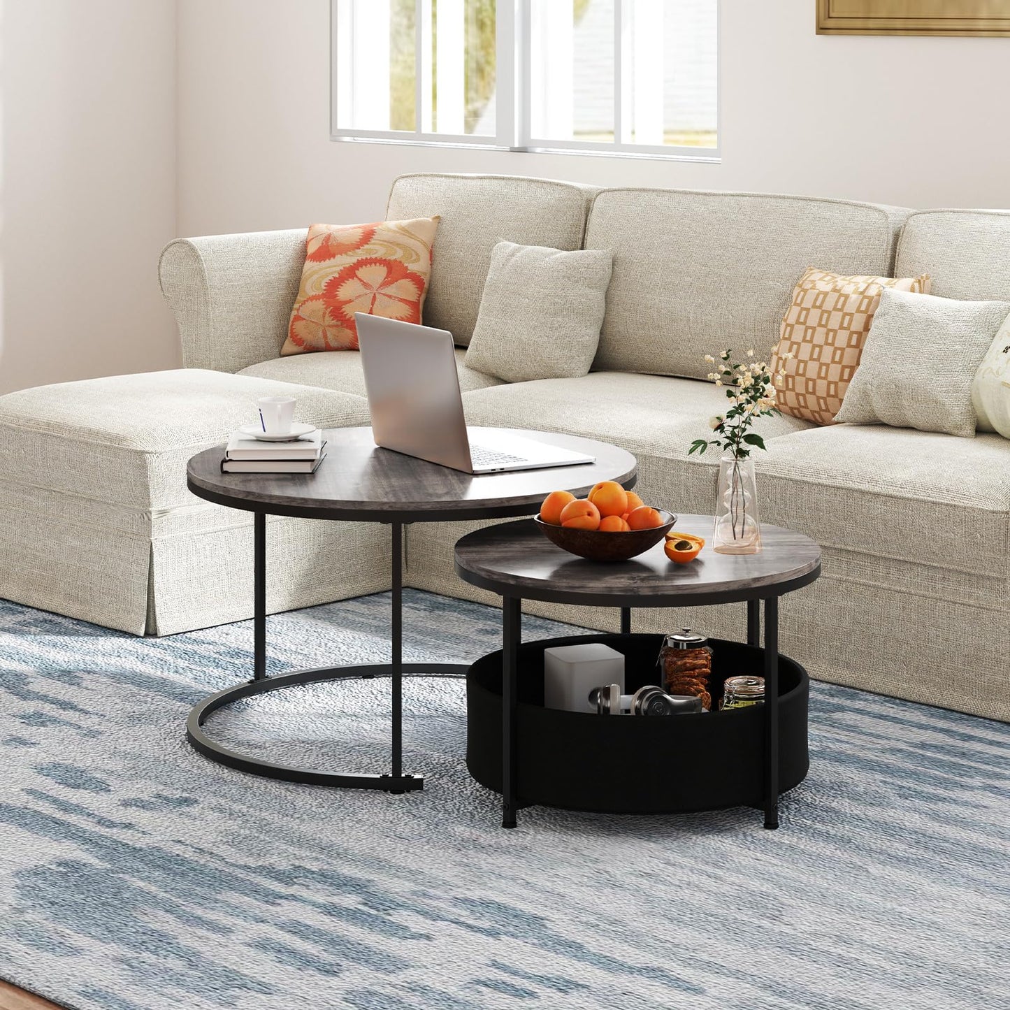 Tangkula Round Nesting Coffee Table Set of 2