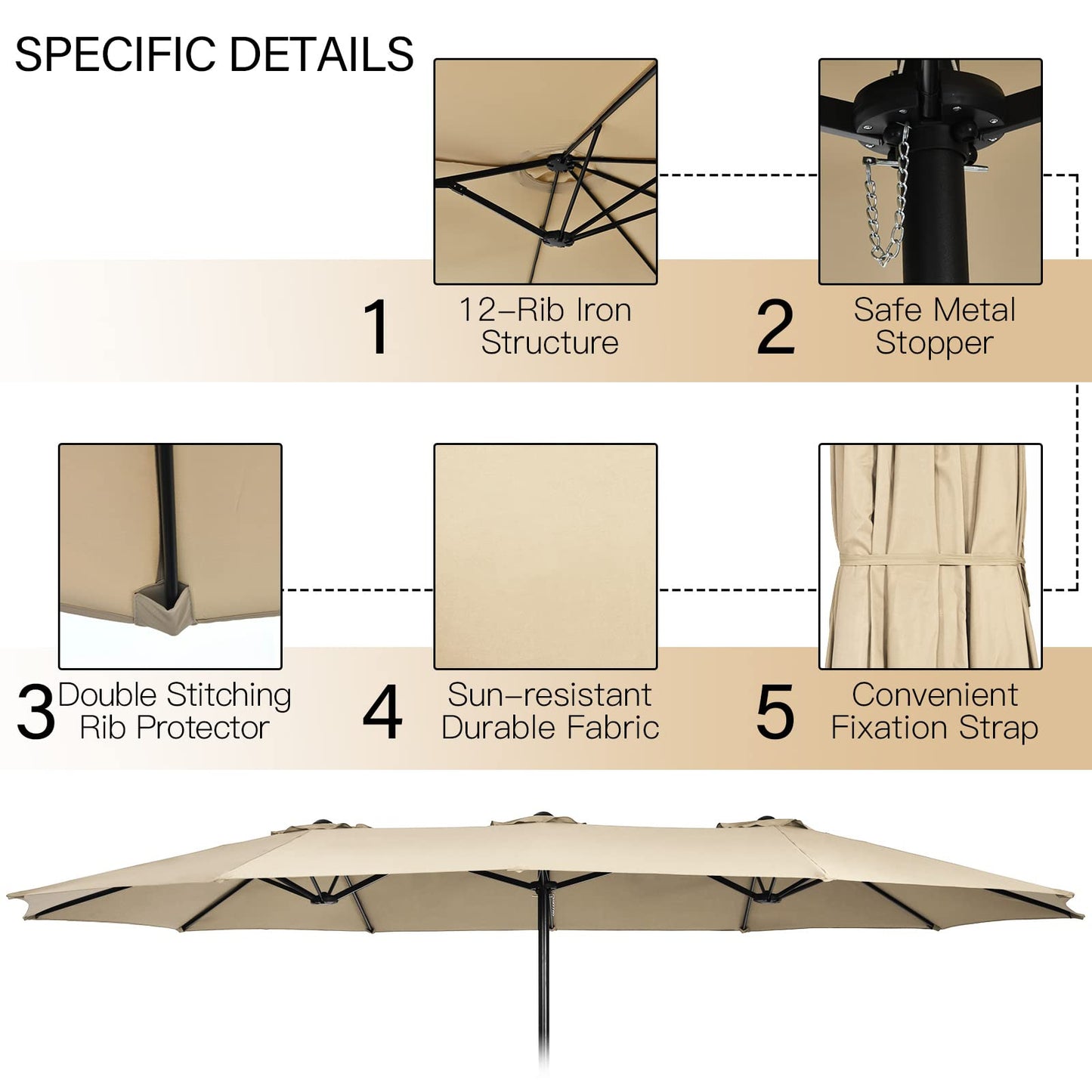 Tangkula 10 Piece Patio Rattan Dining Set with 15Ft Double-Sided Umbrella, Outdoor Acacia Wood Table and Wicker Chairs Set