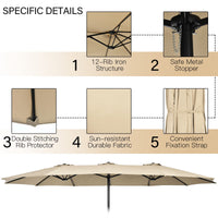Tangkula 10 Piece Patio Rattan Dining Set with 15Ft Double-Sided Umbrella, Outdoor Acacia Wood Table and Wicker Chairs Set