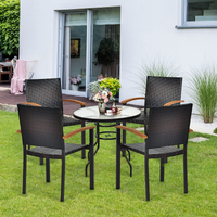 Tangkula 2 Pieces Stackable Patio Rattan Chair, Outdoor PE Wicker Dining Armchair W/Galvanized Steel Frame, Acacia-Topped Armrests