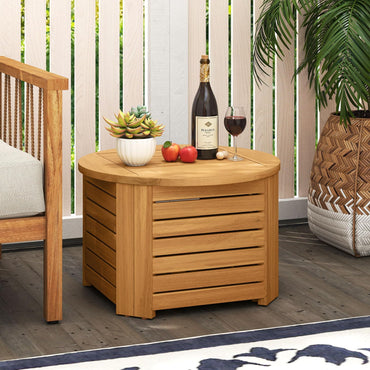 Tangkula 2-in-1 Outdoor Side Table with Storage with Umbrella Hole & Removable Base