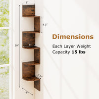 Tangkula 5-Tier Corner Shelf Wall Mount Farmhouse Floating Corner Bookshelf
