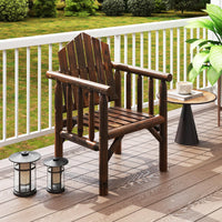 Tangkula Outdoor Wood Armchair Wooden Patio Dining Chair with Armrests