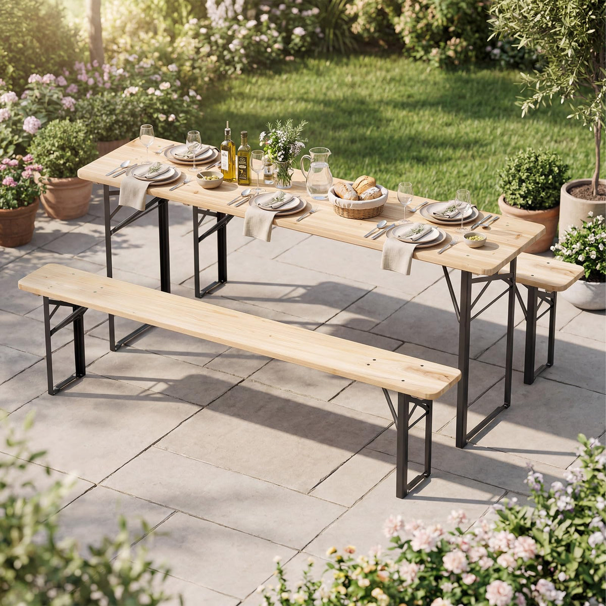 Tangkula 3 Piece Folding Picnic Table with 2 Benches