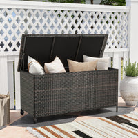 Tangkula Rattan Deck Box, 85 Gallon Storage Container with Waterproof Liner, Wheels & Gas Strut