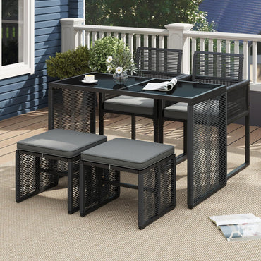 Tangkula 5 Pieces PE Wicker Patio Dining Set  with Cushions